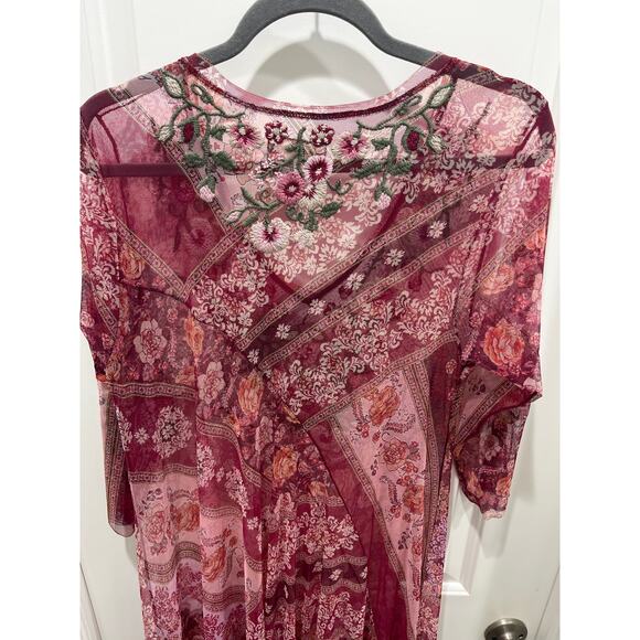 Johnny Was Cardinal Mesh Long Sleeve Embroidered Dress Sz M - Picture 12 of 13